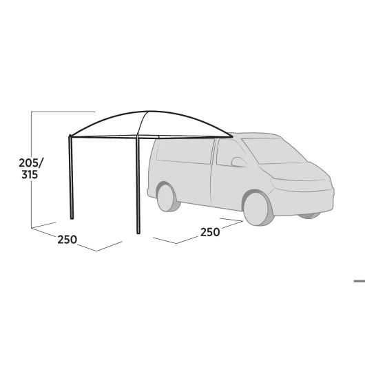 Stryn Canopy solette store léger pour van voiture Easy Camp | schéma avec dimensions