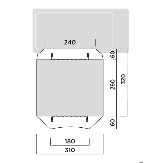 Reine auvent fourgon Easy Camp| extensions latérale van aménagé tente pour minivan | schéma avec emprise au sol