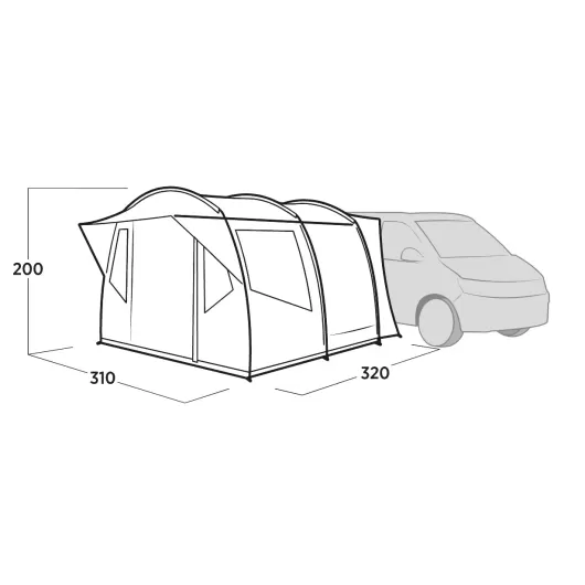 Reine auvent fourgon Easy Camp| extensions latérale van aménagé tente pour minivan | schéma avec dimensions
