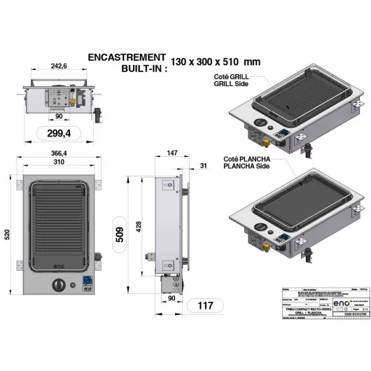 Plancha gaz grill réversible Tribu ENO | Barbecue & plancha pour cockpit catamaran bateau moteur  | dimensions
