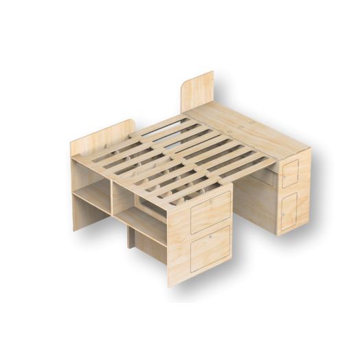 Lit peigne 138 cm Max Plus BMAX de SIMPLE VANS | Couchage pour van aménagé et fourgon | Rangements