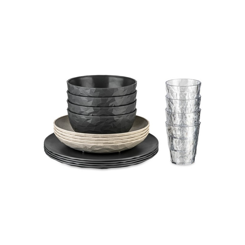 Ensemble De Vaisselle Noire 8 Personnes Lesulety - Assiettes, Bols, Tasses En Céramique Pour Repas Quotidiens Ou Fêtes