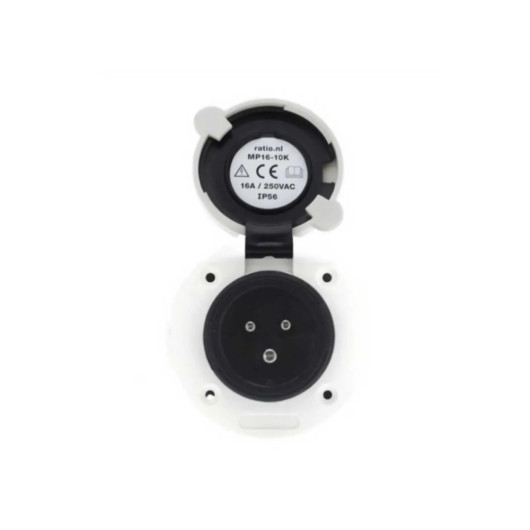 Socle de connexion AC 16A avec couvercle plastique blanc | Compatible Victron & Ratio | couvercle ouvert