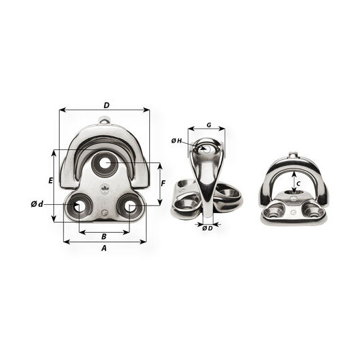 Cadène articulée filoir Wichard | Cadène & pontet accastillage inox bateau à voile croisière ou régate | dimensions