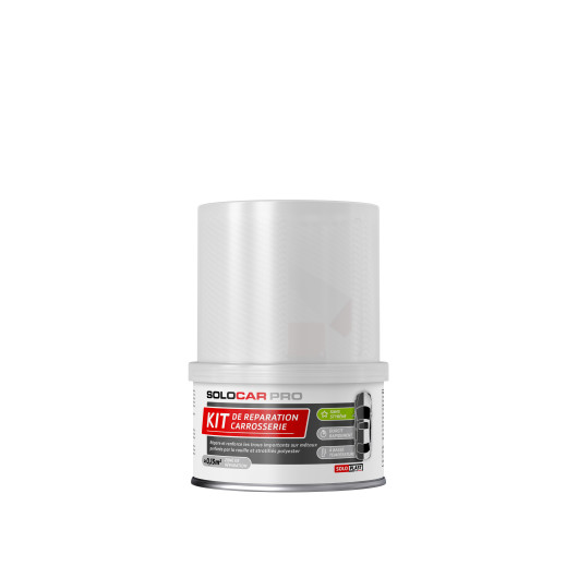 Kit de réparation Solocar pout carrosserie | Résine orthophtalique, durcisseur BPO et mat de verre | 250 g