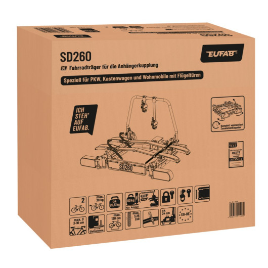 SD260 EUFAB - porte-vélos télescopique de boule d'attelage pour fourgon aménagé - en carton
