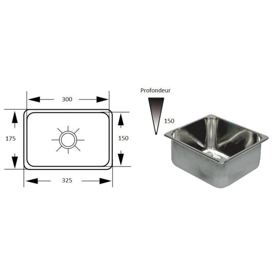 Évier rectangulaire Can LA1404 en inox | Accessoire de cuisine pour bateau et camping-car | Dimensions