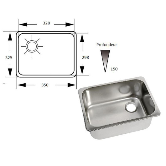 Equipement cuisine du bateau et du camping-car : évier inox rectangulaire.