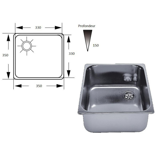 Évier carré Can LA1403 en inox | Accessoire de cuisine pour bateau et camping-car | Dimensions