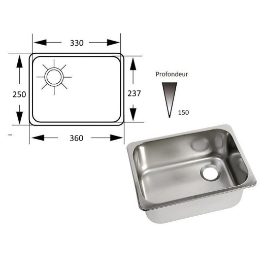 Évier rectangulaire Can LA1401 en inox | Accessoire de cuisine pour bateau et camping-car | Dimensions