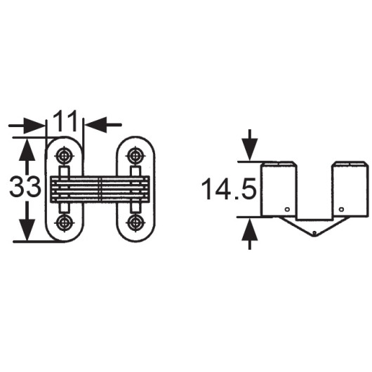 Charnière invisible 33x11 mm laiton Decmo | aménagement intérieur en van, bateau ou camping-car - dimensions