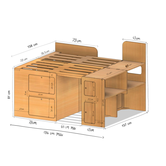 Kit aménagement pour fourgon Family Classic de Simple Vans | Meubles en bois pour van aménagé | Lit Max plus