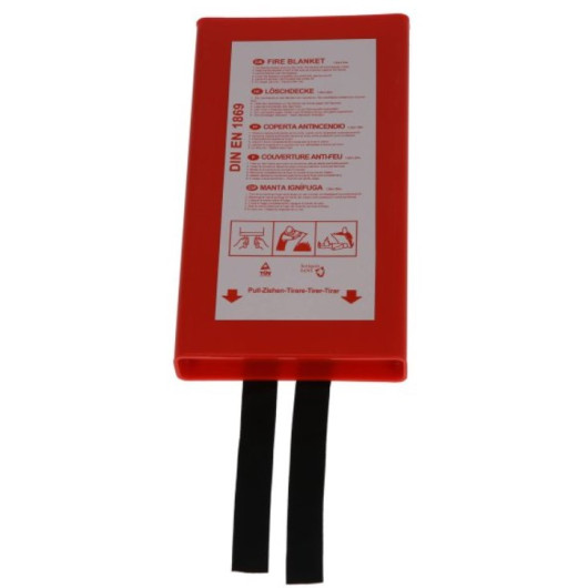 Couverture anti-feu 120x120cm Crosseven | lutte incendie en bateau, van et camping-car | avec boitier platique rouge