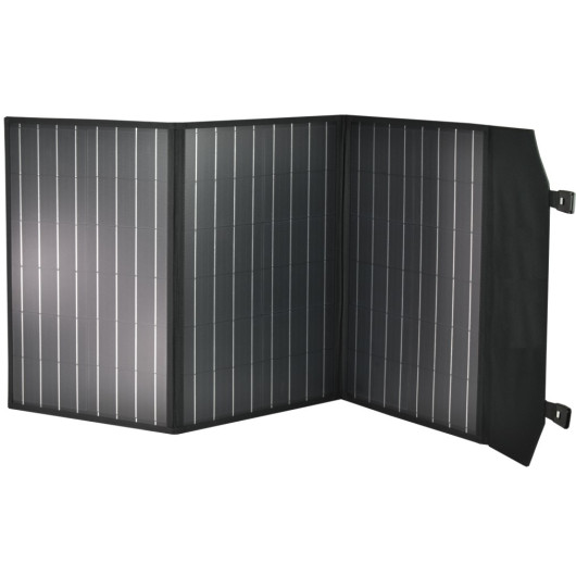MESTIC MSFO-100  | Panneau solaire pliable 100 W, vu de côté entrouvert.