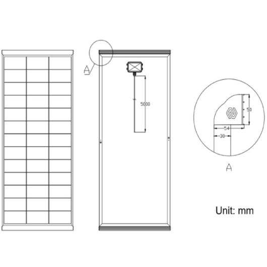 MESTIC MSBC-220 | Panneau solaire Back contact Sunpower, puissance 220 W, schéma de dimensions des cornières intégrés