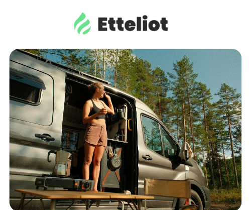 Logo de la marque ETTELIOT avec visuel d'ambiance vanlife