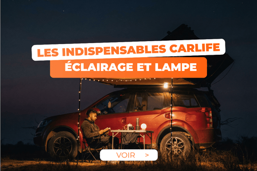 Lumiere, éclairage et lampe devant une voiture au camping